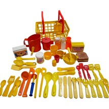 51 Vtg Fisher Price Fun With Food Play Food Grocery Basket Kitchen Prete... - $26.09