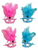 Pink or Light Blue Princess Oval Feather Mardi Gras Masquerade Mask - £15.80 GBP