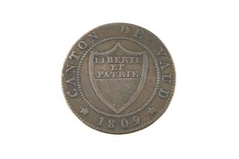 1809 Suizo Cantons Vaud 1/2 Batzen-5 Rappen Billon Moneda Xf-Au Suiza Km # 6 - £66.26 GBP