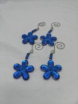 Lot Of (4) Blue Gem Flower Christmas Holiday Ornament 1.5&quot; - $12.09 CAD