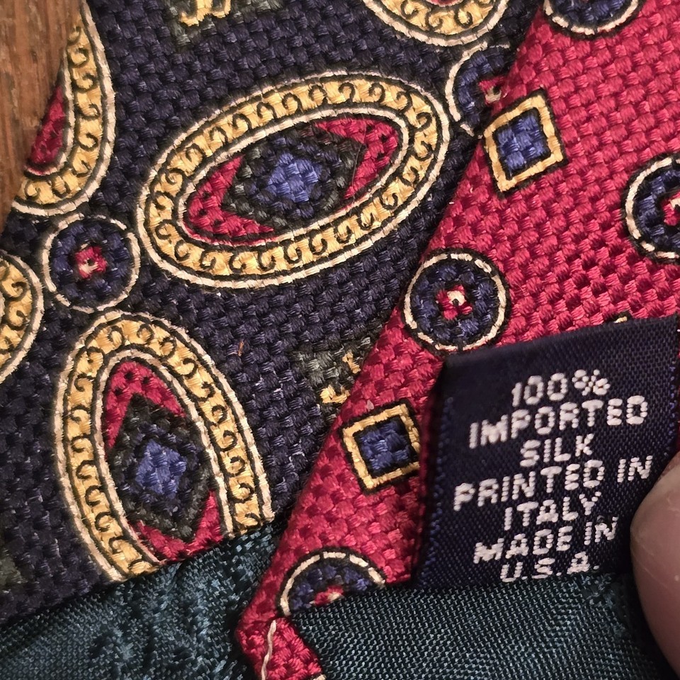 Tommy Hilfiger Vintage Silk Tie Navy Red Gold Geometric Medallion Classic Preppy Item image 6