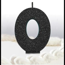 Black Glitter #0 Molded Shape Birthday Candle Party Supplies Cake Decora... - £3.15 GBP