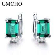 UMCHO Solid 925 Sterling Silver Clip Earrings for Women  Emerald Green Gemstone  - £21.45 GBP