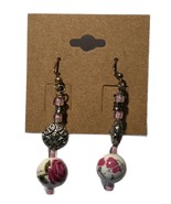 Handmade Earrings for Women- Pink with Flowered Beads - £15.78 GBP