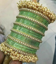 Bollywood Indien Mariage Plaqué Or Perle Vert Bracelets Chudi Ensemble - £73.87 GBP