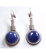 Lapis Lazuli Round 925 Sterling Silver Hook Drop Earrings Hypoallergenic - $21.59