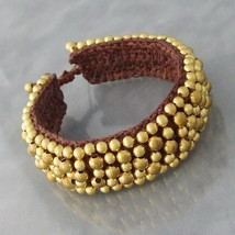 Mosaic Round Gold Brass Beads Cotton Rope Bracelet - £13.44 GBP