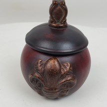 Vintage Style Fleur de Lis Ceramic Small Decanter w/ Lid Red 4 In Tall T... - $16.83