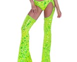 Sequin Shorts Attached Chaps Bell Bottoms Flared Leg Neon Yellow Rave Da... - $89.99