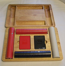 Marlboro Poker Set in solid oak wood box all but one deck of cards still wrapped - £15.95 GBP