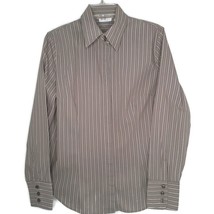 New York &amp; Company Womens Shirt Size L Long Sleeve Hidden Button Front Stripe - £10.15 GBP