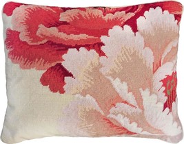Pillow Throw Needlepoint Lauren 16x20 20x16 Pink Wool Cotton Velvet Down Insert - £239.00 GBP