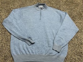 PETER MILLAR  1/4 Zip Pullover Sweater - Light Blue Merino Wool XL - Sta... - $39.55