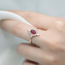 1ct Oval Cut Pink Ruby Engagement Ring Cluster Diamond Halo 14k Rose Gold Finish - £91.43 GBP