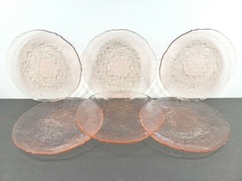 6 Arcoroc Rosa Pink Rosaline Salad Plates Set Vintage Floral Etch Dishes... - £47.45 GBP