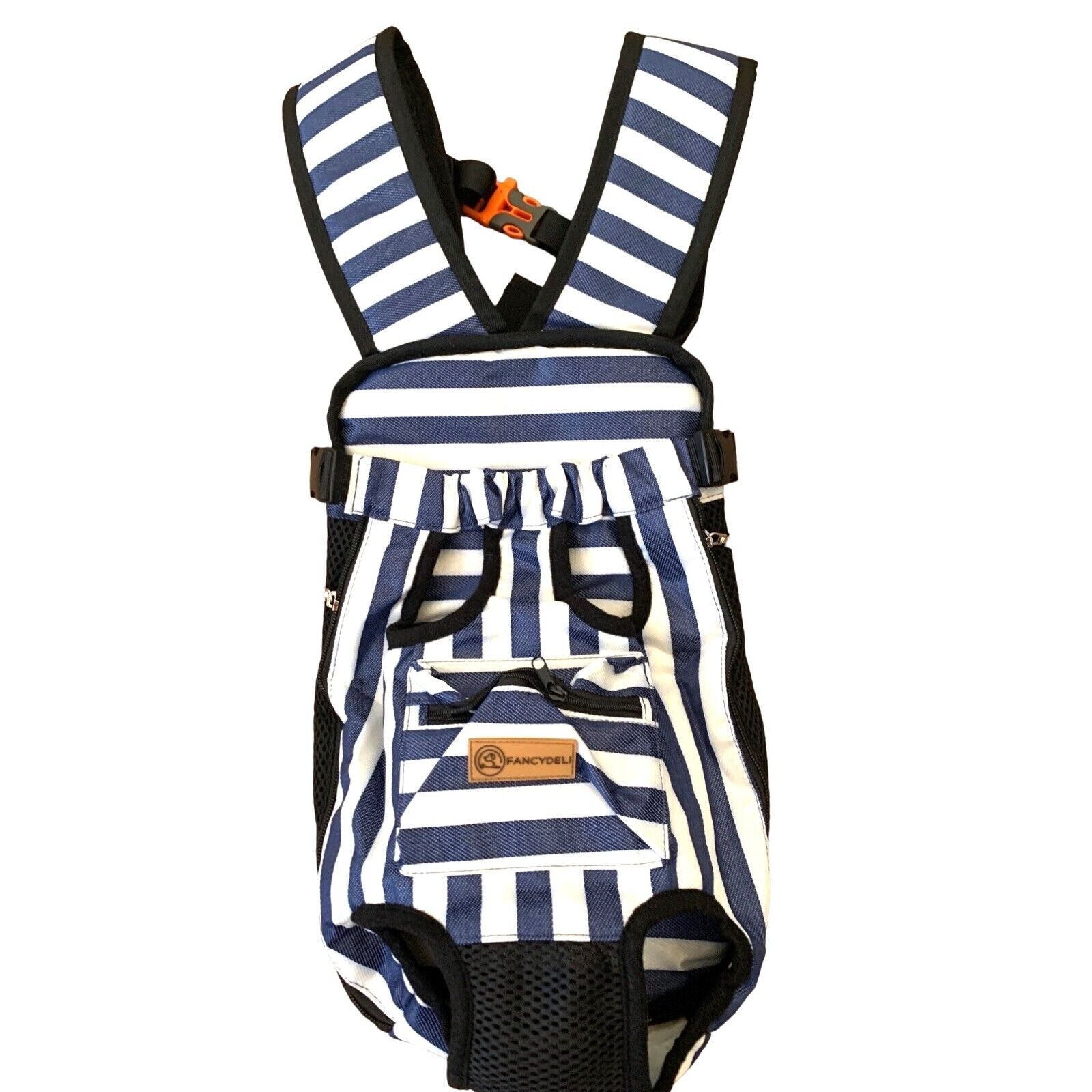 Primary image for Fancy Deli Dog Backpack Carrier Large Blue Striped Dog Wears Backpack