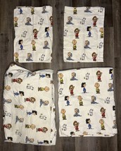 Vintage Peanuts Gang Charlie Brown Twin Sheet Set Flat &amp; Fitted W/ Pillow Cases - £46.89 GBP