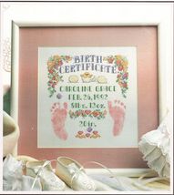 Cross Stitch Baby&#39;s 1st Christmas Stocking Footprints Birth Certificate ... - $11.99