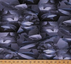 Cotton Sharks Fish Water Sea Marine Animals Fabric Print by the Yard D368.07 - £9.05 GBP