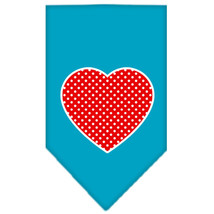 Red Swiss Dot Heart Screen Print Bandana Turquoise Size Large - £9.07 GBP