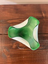 Murano Art Glass Triangular Bowl Ashtray Green Over White Cased Glass Vintage - $19.79