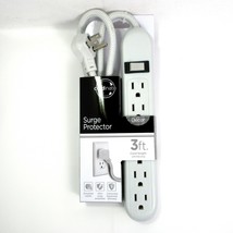 6 Outlet 3&#39; ft Power Strip Grounded Surge Protector Gray Low Profile Plug - £15.94 GBP
