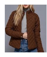 Suede Piping Detail Knit Rib Quilted Padding Jacket Hazelnut Brown Small - $44.55