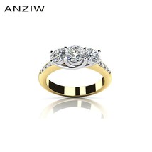 ANZIW Fashion Three Stones Yellow Rings 925 Sterling Silver Engagement Lovers Ba - £41.15 GBP