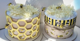 Set of 2 Bumble BEE Baby Shower Yellow and Black Burlap BumbleBee Diaper... - £47.07 GBP
