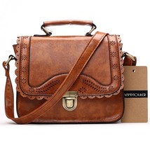 Vintage Women Bag Pu Leather Small Handbags Hollow Out Lace Shoulder Messenger B - £39.45 GBP