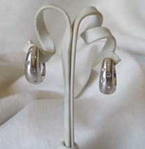 14K Brushed White Gold &amp; .36Ct Diamond Huggie Hoop Earrings Signed RRD~7.2 Grams - £371.74 GBP