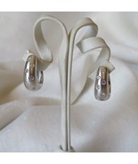 14K Brushed White Gold &amp; .36Ct Diamond Huggie Hoop Earrings Signed RRD~7... - £375.69 GBP