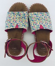 Toms Upper Fabric Floral Sandals Girls Youth Shoes Size Y2 Leather Back Straps - £14.93 GBP