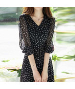 Polka Dot Print Chiffon Elegant Dresses for Women 2023 Summer New Vintage - £36.96 GBP