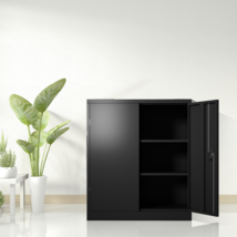 Metal Storage Cabinet with 2 Doors and 2 Shelves, Lockable Steel Storage - £155.75 GBP