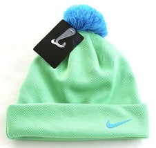 Nike Green &amp; Blue Cuff Pom Beanie Youth Girl&#39;s 7-16 NWT - £20.81 GBP