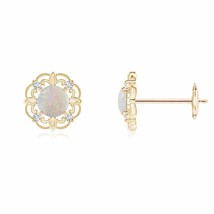 Opal Vintage-Style Stud Earrings with Diamond in 14K Gold (Grade-AA , 4MM) - £375.90 GBP