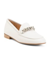 NIB MA&amp;LO Women&#39;s Made In Italy Leather Chain Moccasin Flats Shoes White Size 39 - £61.36 GBP