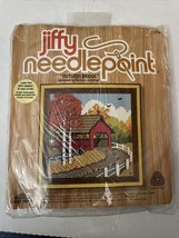 Jiffy Needlepoint Autumn Bridge 1977 Vintage Kit Canvas Wool Yarn Jennings 5748 - $14.84