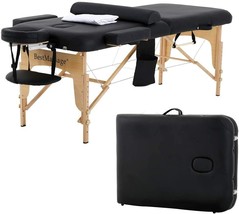 Massage Table Massage Bed Spa Bed Height Adjustable 77L 28W 2 Fold,Black - $203.48