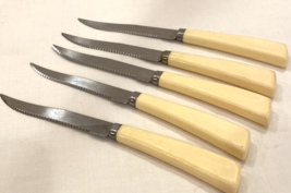 Vintage Quikut Stainless Steel Knife Set Pale Yellow Handles Set of 5 - $18.99