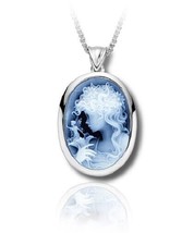 Sterling Silver &amp; Blue Agate Fairy Cameo Funeral Cremation Urn Pendant w/Chain - £509.73 GBP