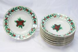 Gibson Xmas Greeting Holly Soup Bowls 7.875&quot; Lot of 12 - £38.26 GBP