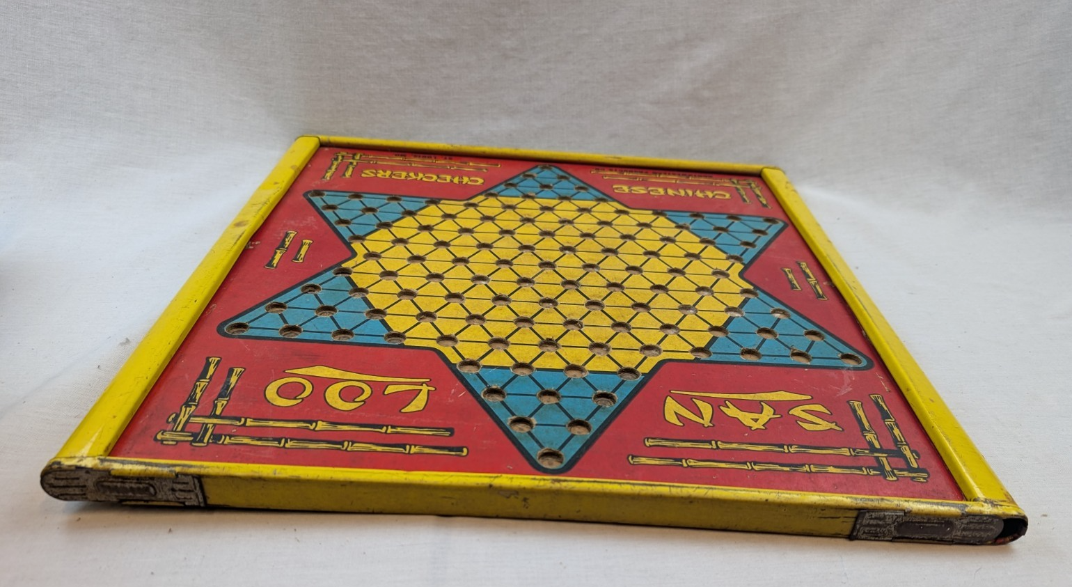 Vintage San Loo Chinese Checkers Tin Litho Board double sided Checkerboard Item image 7