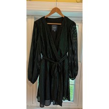 ModCloth Green Stripe Metallic Green Wrap Dress Long Sleeve Party Dress ... - $21.84