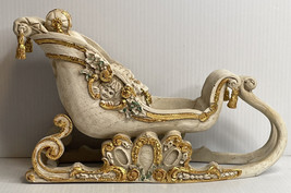 12” Antiqued Ornate Christmas Gold Glitter  scroll sleigh Shabby Chic Victorian - £26.15 GBP