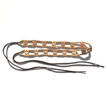 Bohemian tie belt women M-L adjustable beaded faux carved bone floral vintage - £10.50 GBP