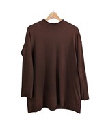 Eileen Fisher Luxe Merino Wool Tunic Sweater Funnel Neck, Brownstone, Si... - $74.24