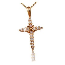 Diamond Alternatives Cross Pendant Necklace 14k Yellow Gold over Solid 925 SS - £36.59 GBP