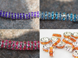 Silver Plated Spacer Beads Scallop Edge 6mm Blue/Red/Violet Crystal US S... - $2.99
